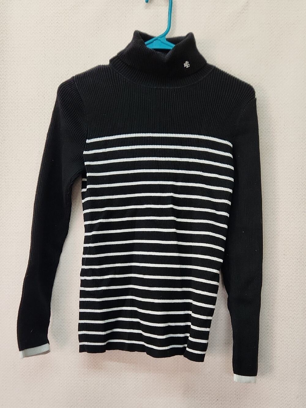 Ralph Lauren Black & White Striped Turtleneck Sweater